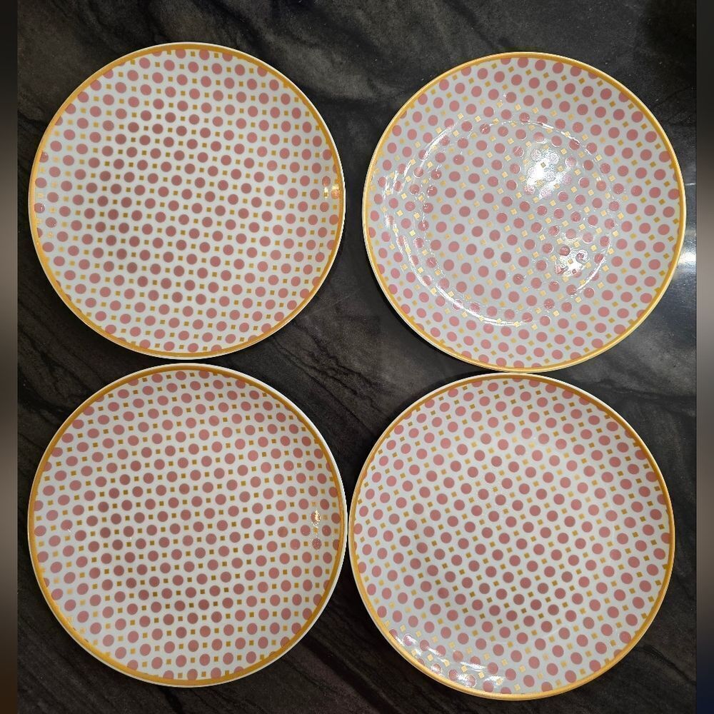 10 Strawberry Street PIRO-4-4-CORL Pirouette Salad Plate, Set of 4, White/Coral